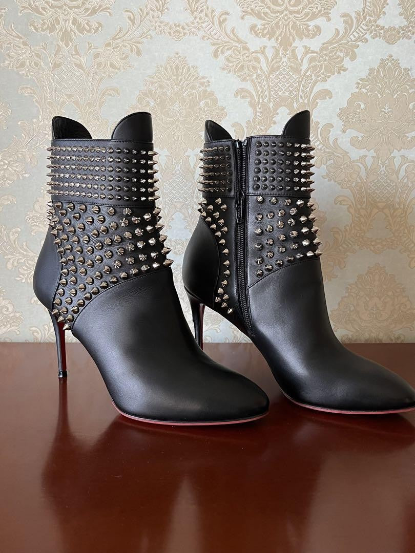 Christian Louboutin Short Boots Shoes Studs EU 36 US 6 Leather Black Authentic