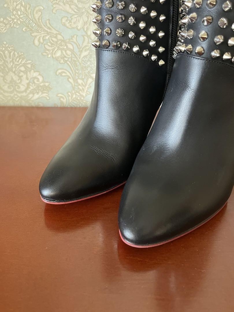 Christian Louboutin Short Boots Shoes Studs EU 36 US 6 Leather Black Authentic