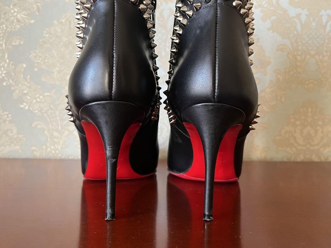 Christian Louboutin Short Boots Shoes Studs EU 36 US 6 Leather Black Authentic