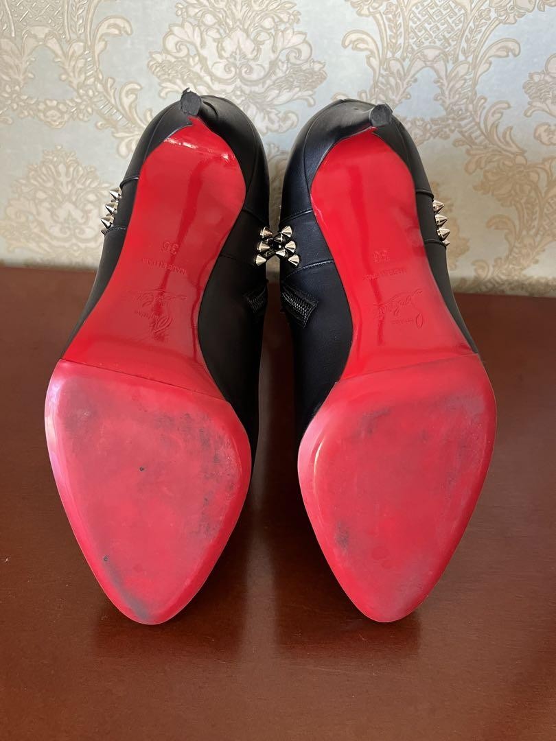Christian Louboutin Short Boots Shoes Studs EU 36 US 6 Leather Black Authentic