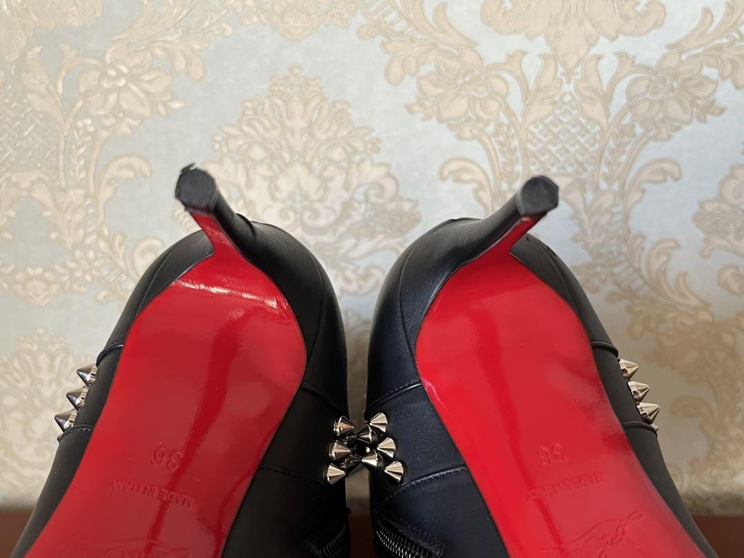 Christian Louboutin Short Boots Shoes Studs EU 36 US 6 Leather Black Authentic