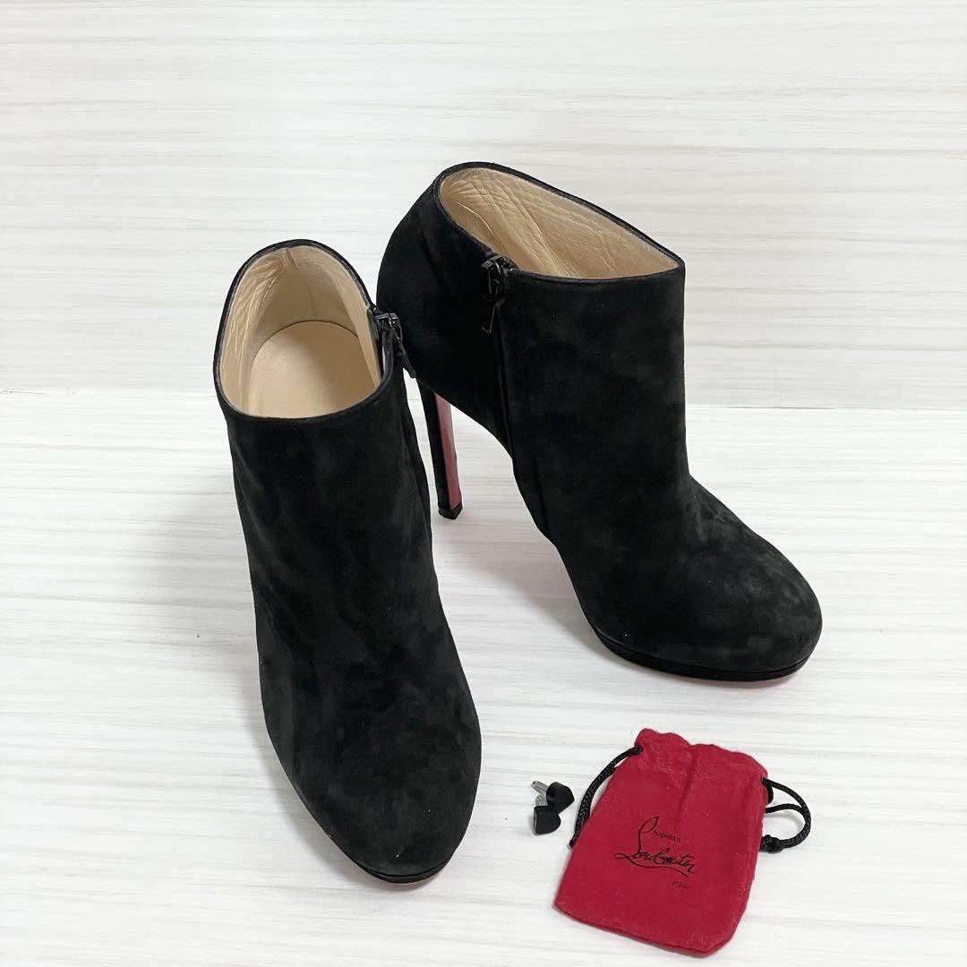 Christian Louboutin Short Boots Shoes EU 36.5 US 6.5 Suede Black Authentic