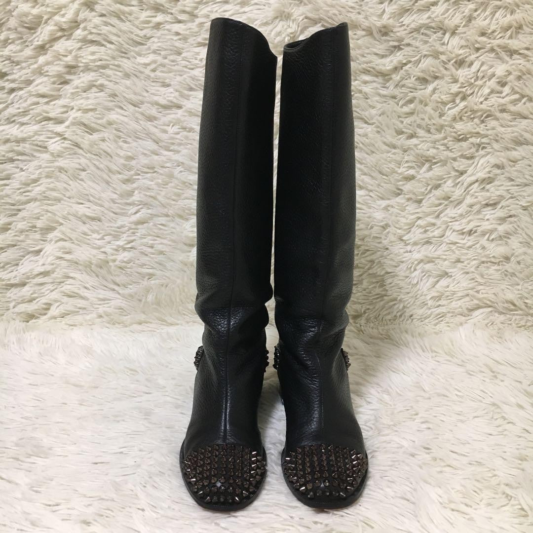 Christian Louboutin Long Boots Shoes Studs EU 36 US 6 Leather Black Authentic