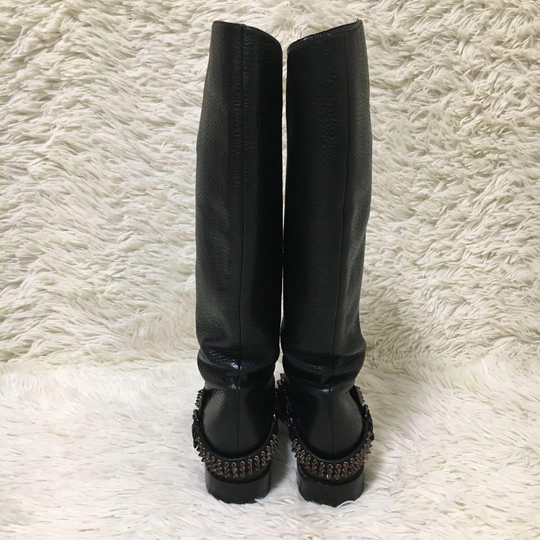 Christian Louboutin Long Boots Shoes Studs EU 36 US 6 Leather Black Authentic