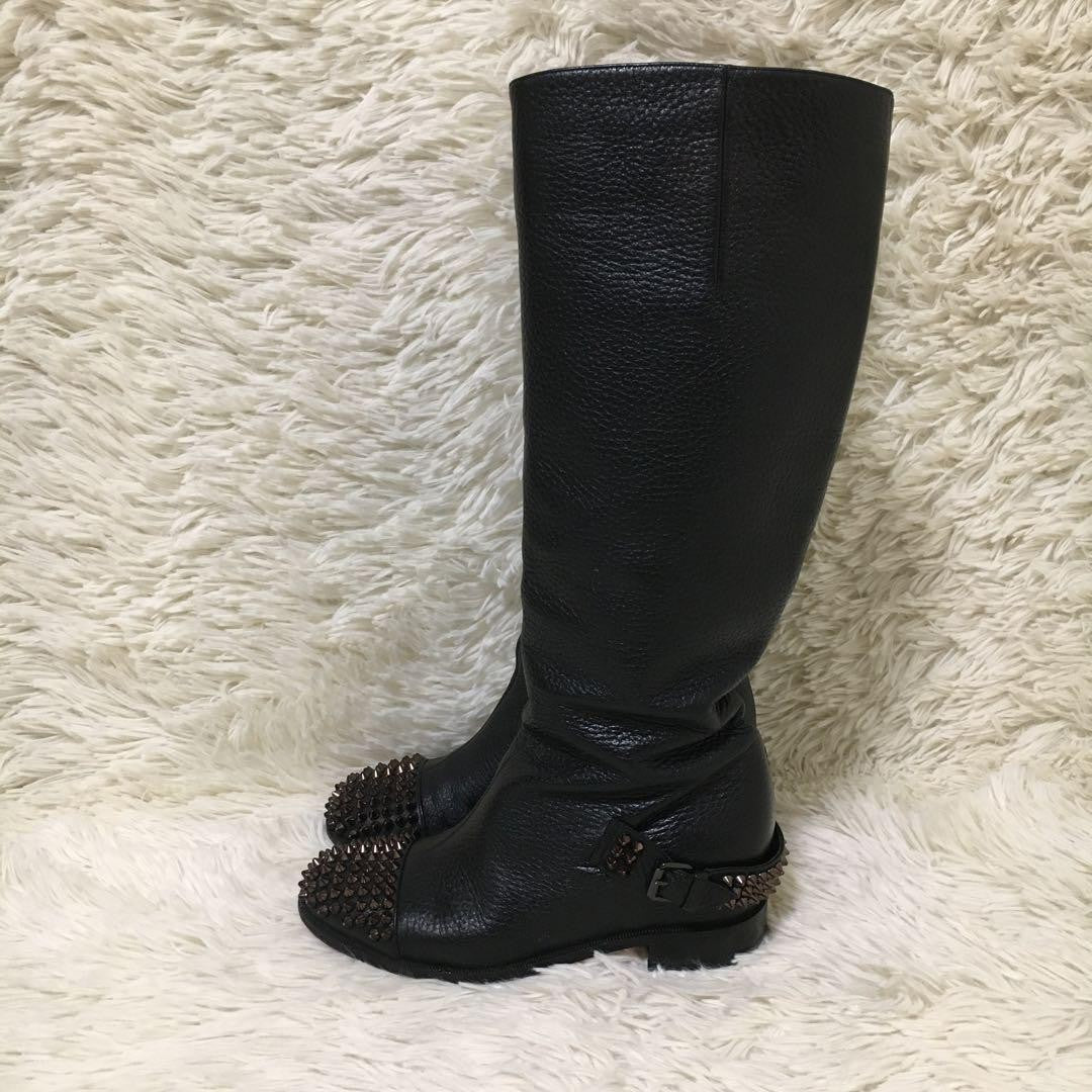 Christian Louboutin Long Boots Shoes Studs EU 36 US 6 Leather Black Authentic