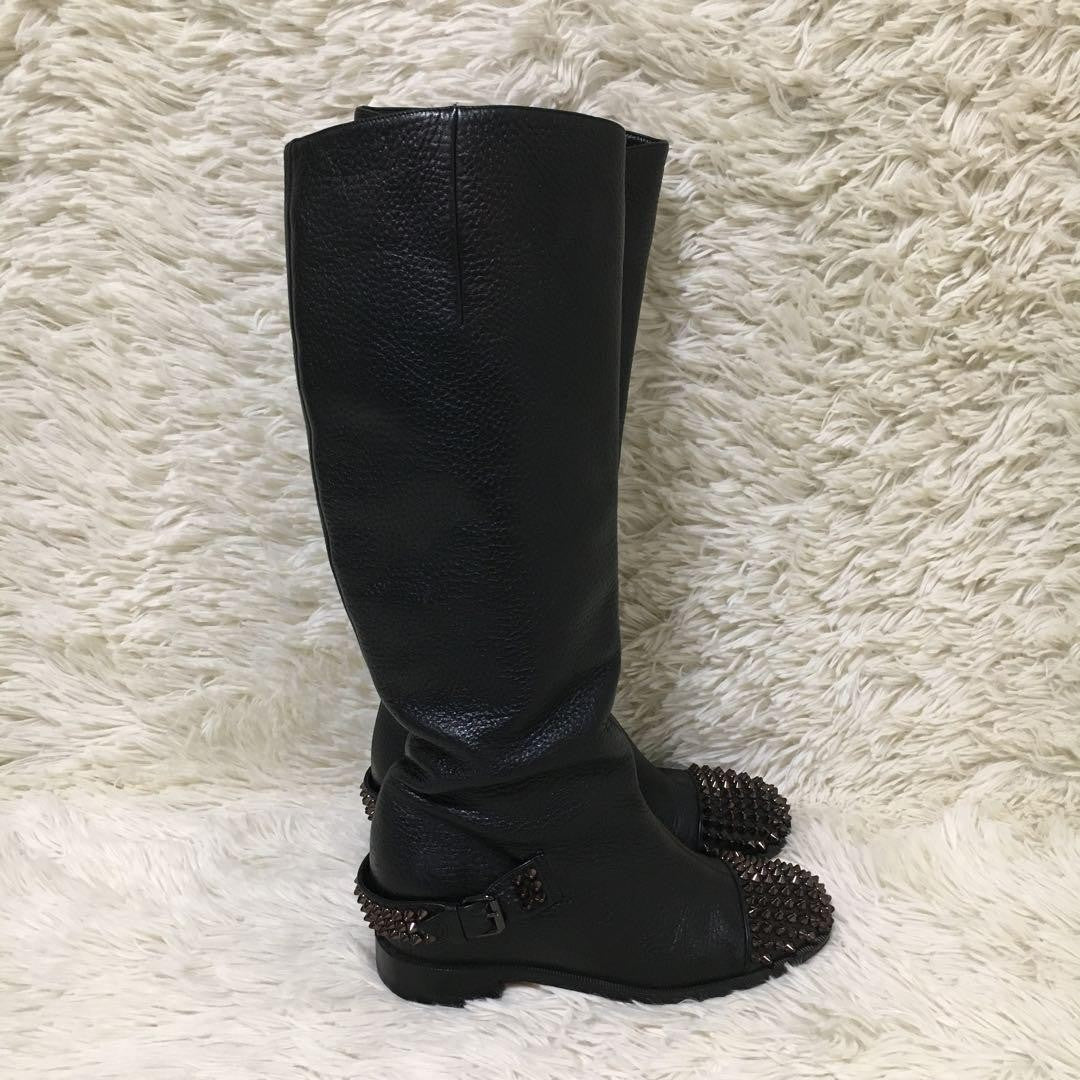 Christian Louboutin Long Boots Shoes Studs EU 36 US 6 Leather Black Authentic
