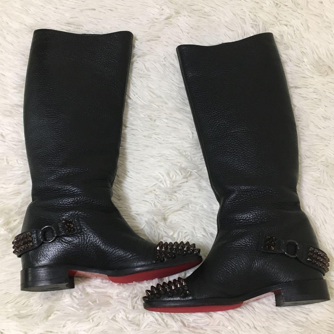 Christian Louboutin Long Boots Shoes Studs EU 36 US 6 Leather Black Authentic