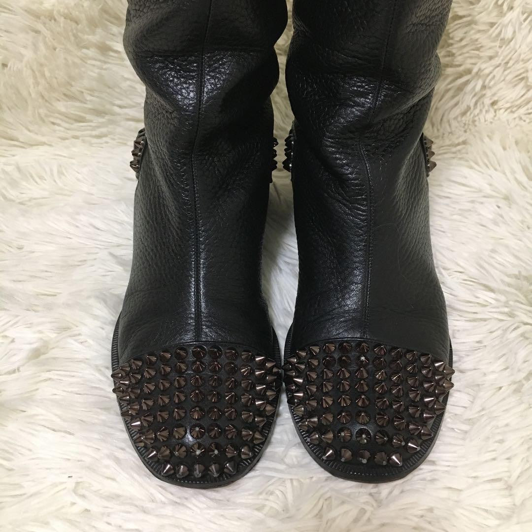 Christian Louboutin Long Boots Shoes Studs EU 36 US 6 Leather Black Authentic