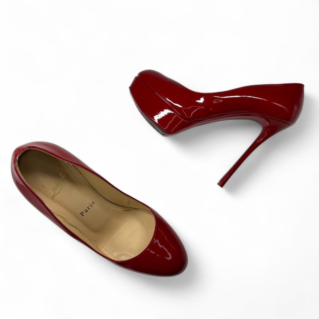 Christian Louboutin Shoes Pumps Heel EU 37 US 7 Patent Leather Red Auth
