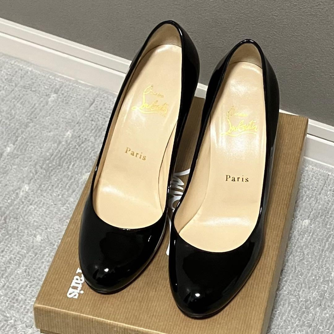 Christian Louboutin Shoes Pumps Heel EU 37 US 7 Patent Leather Black Red Auth