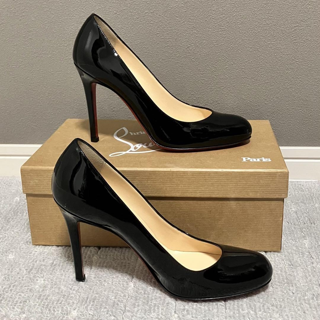 Christian Louboutin Shoes Pumps Heel EU 37 US 7 Patent Leather Black Red Auth