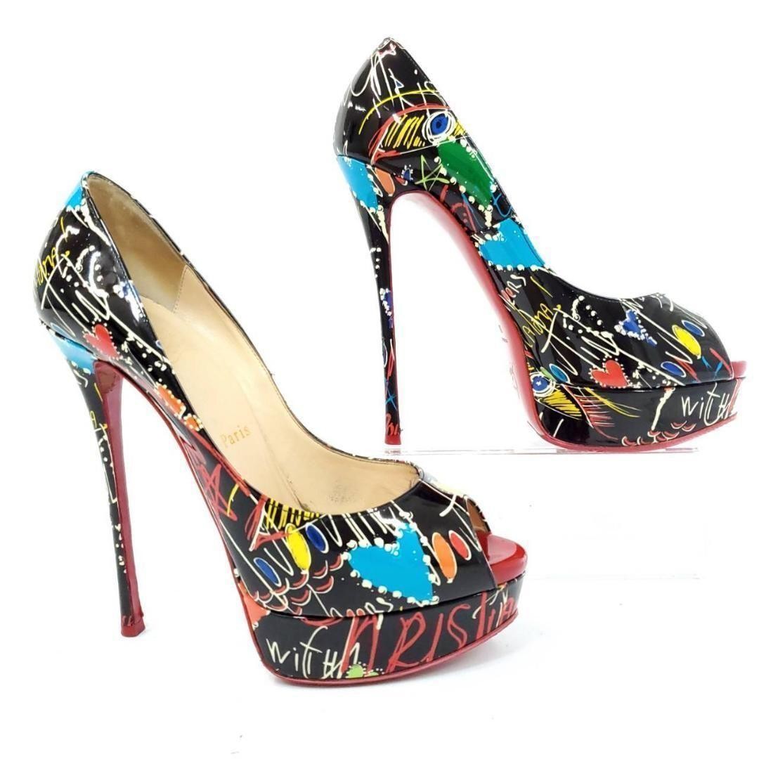 Christian Louboutin Shoes Pumps Heel EU 38 US 8 Black Multicolor Auth