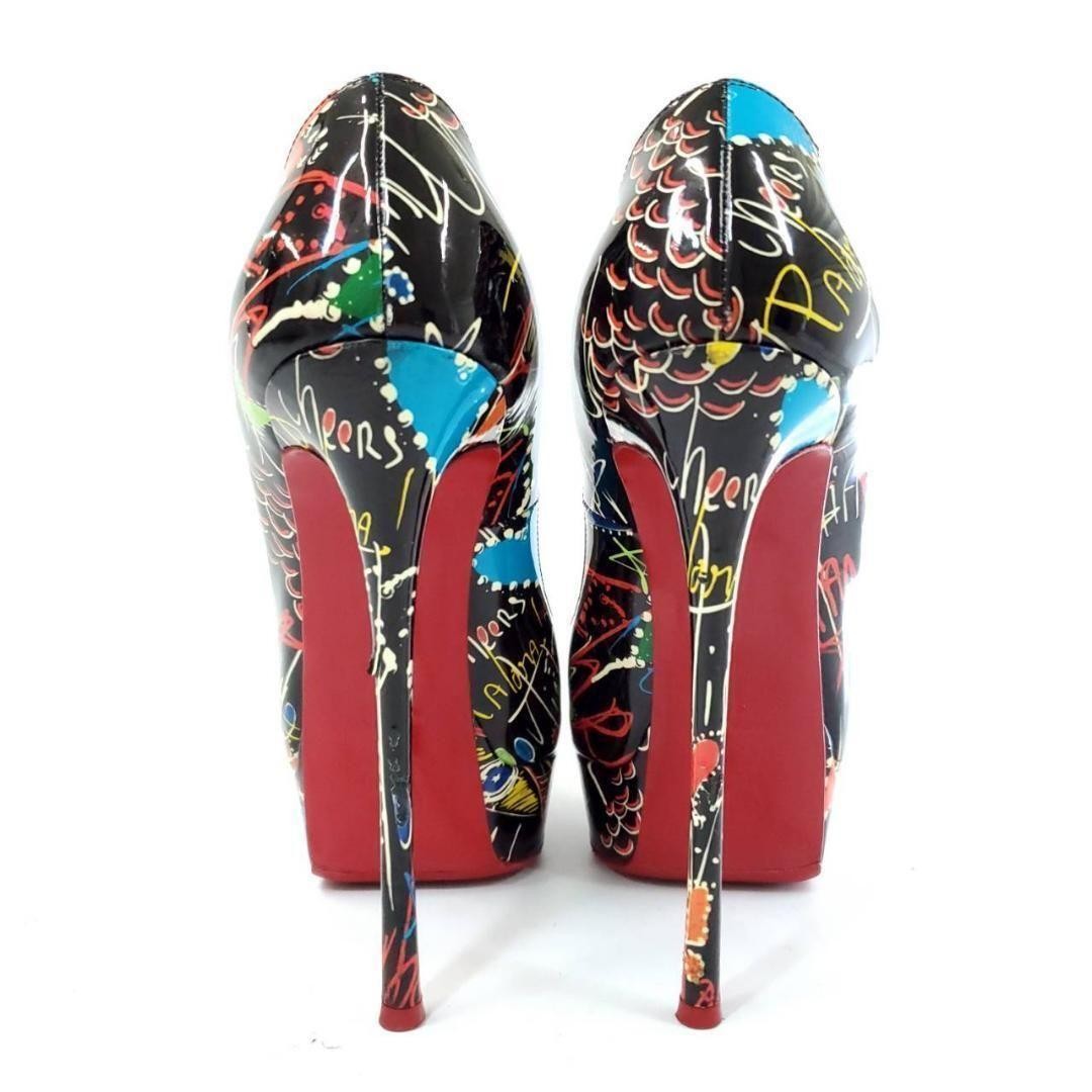 Christian Louboutin Shoes Pumps Heel EU 38 US 8 Black Multicolor Auth