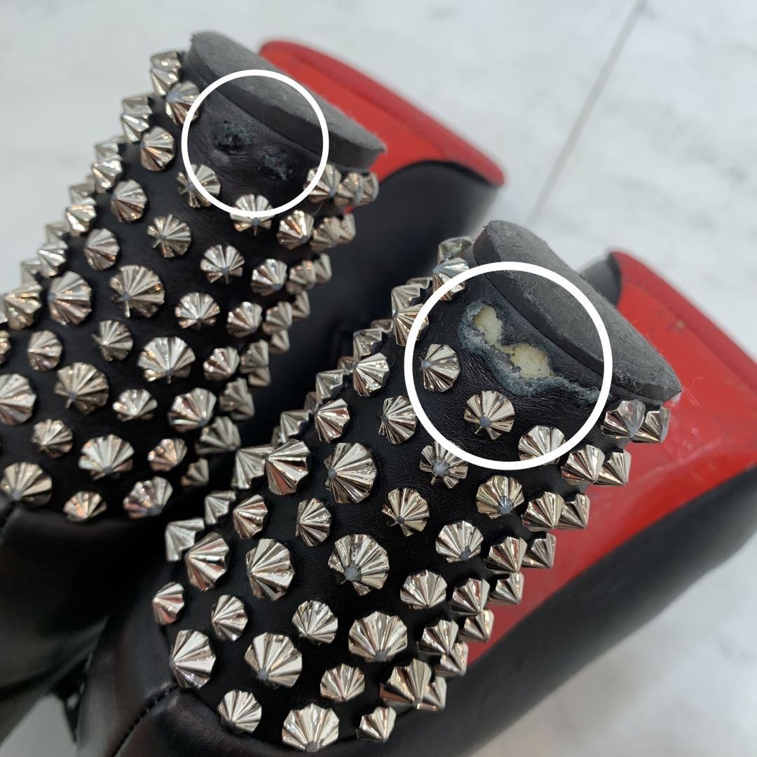 Christian Louboutin Short Boots Shoes Studs EU 36.5 US 6.5 Leather Black Auth