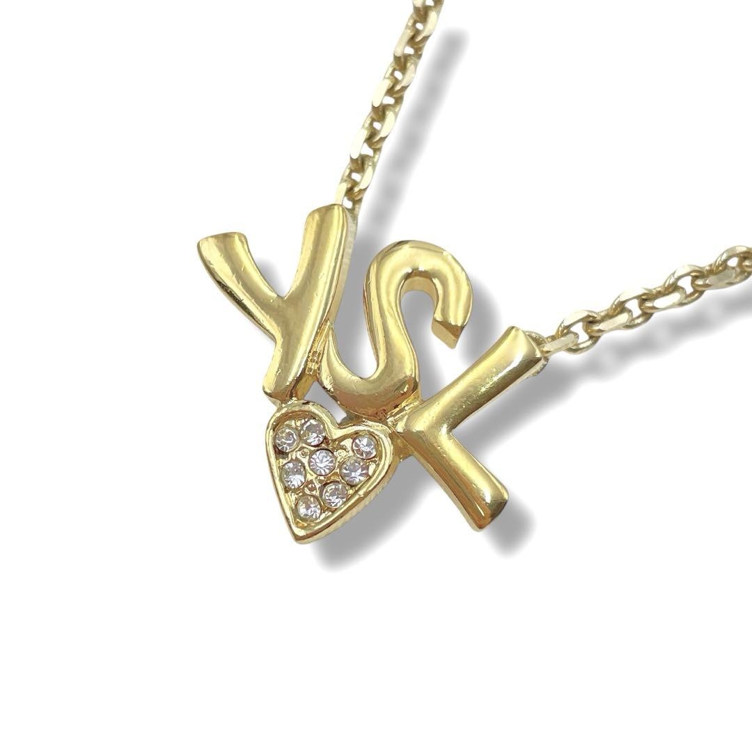Saint Laurent Necklace Pendant YSL Logo Rhinestone Gold Authentic