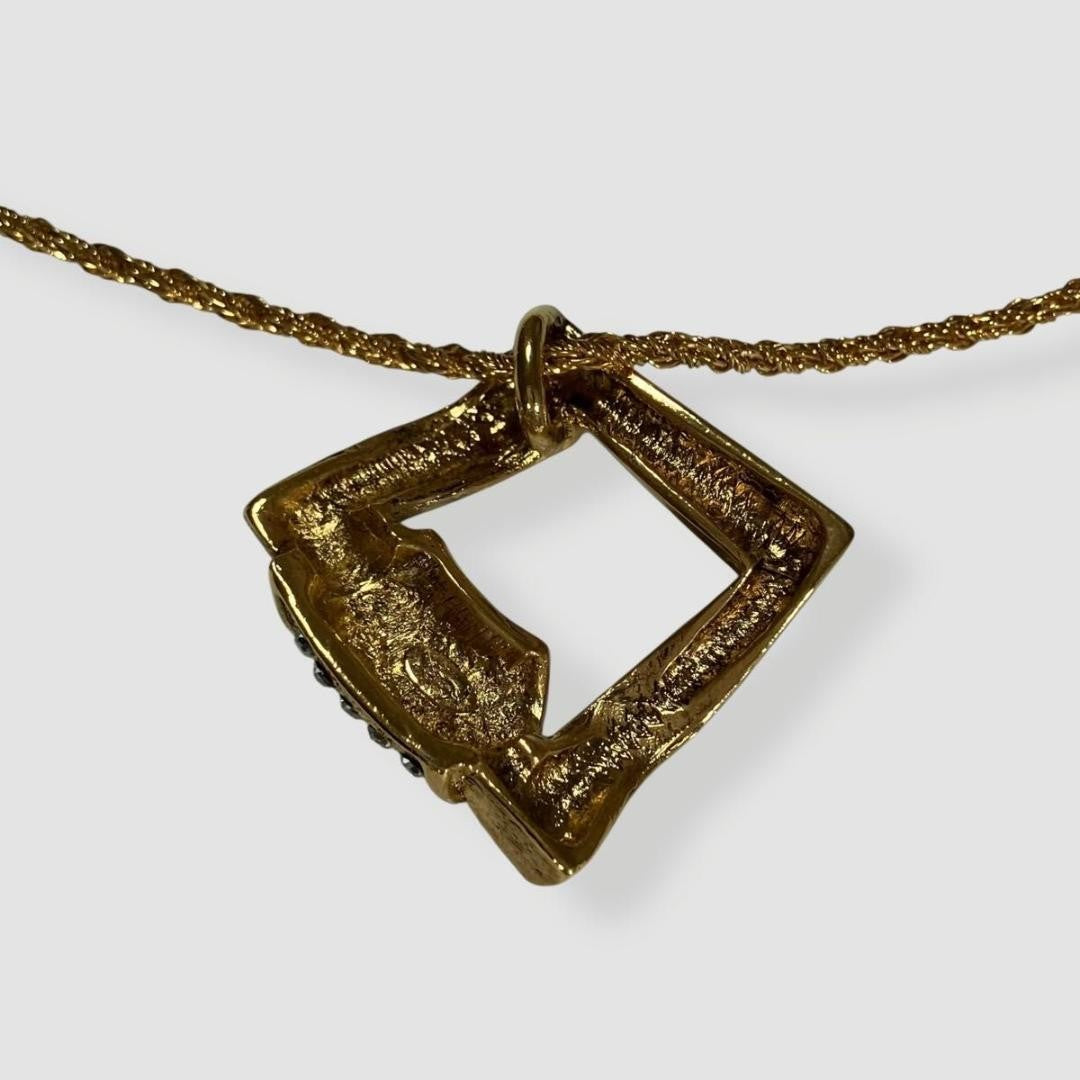 Saint Laurent Necklace Pendant YSL Cassandra Rhinestone Gold Authentic