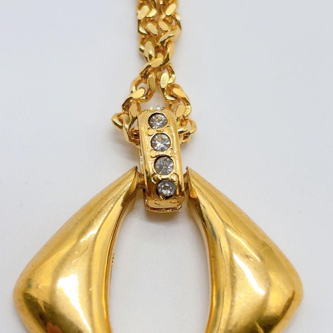 Saint Laurent Necklace Pendant YSL Cassandra Rhinestone Gold Authentic