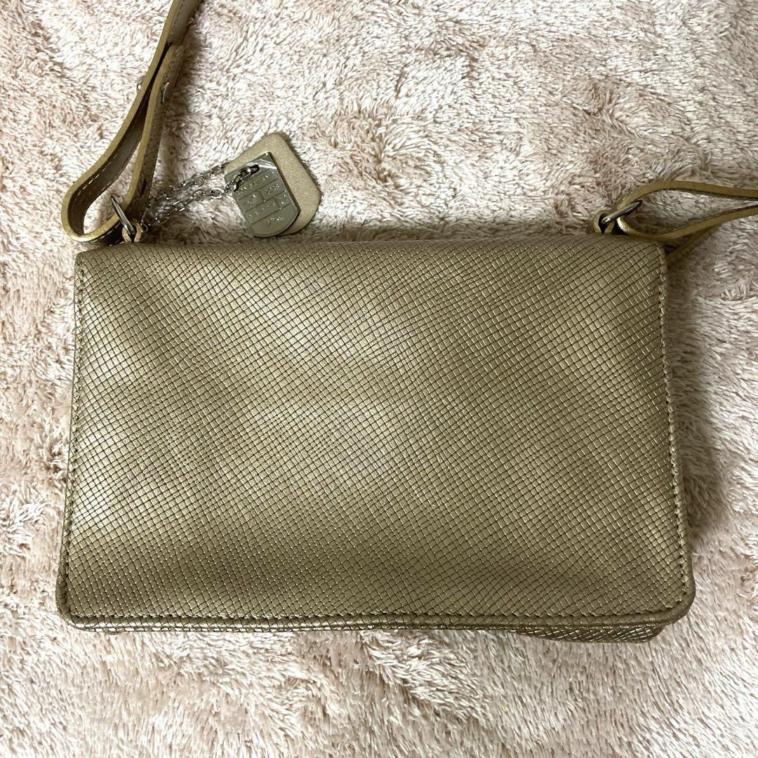 Longchamp Shoulder Bag Purse Leather Gold Beige Authentic
