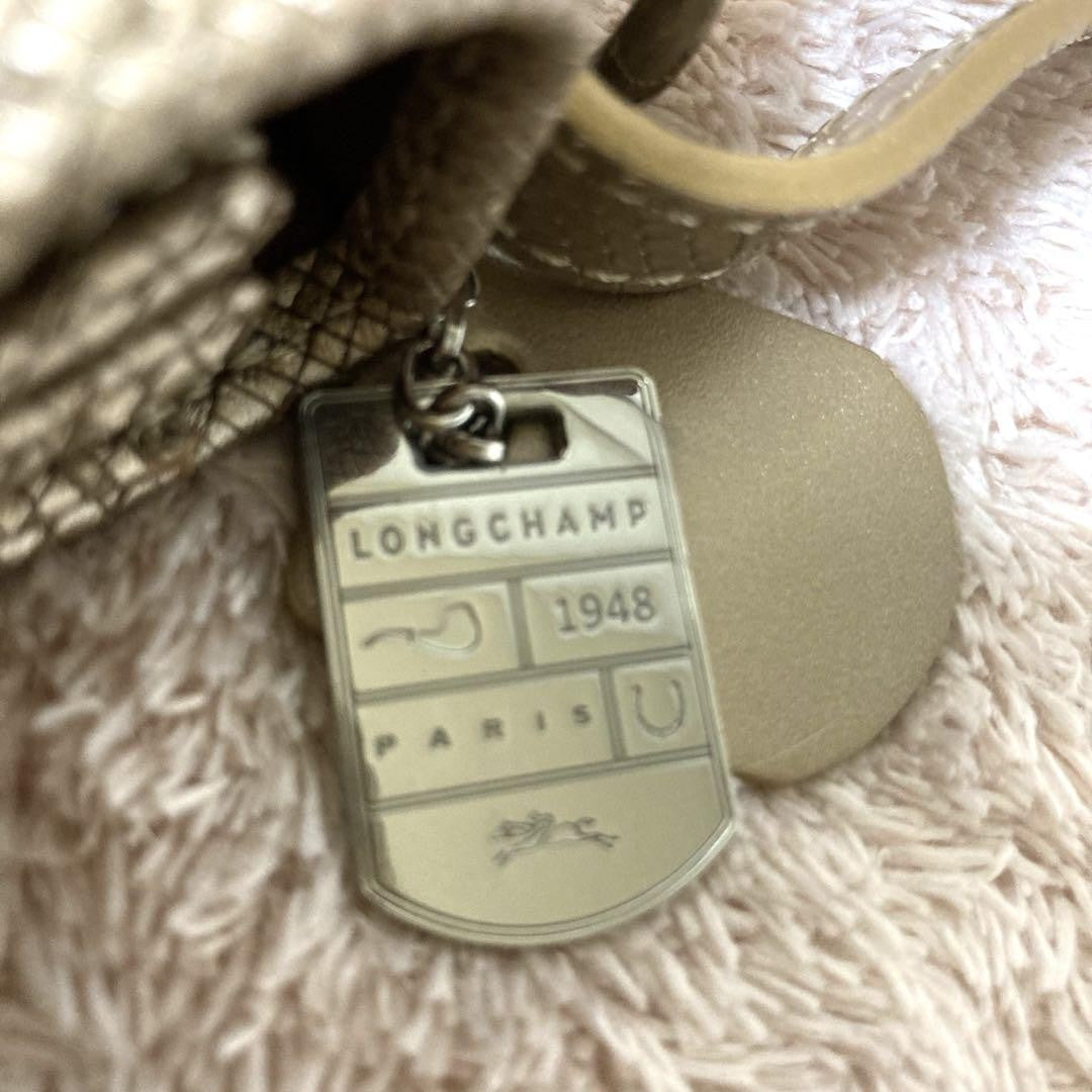 Longchamp Shoulder Bag Purse Leather Gold Beige Authentic