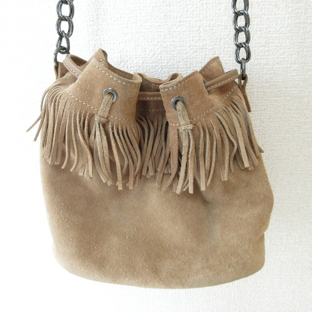 Longchamp Shoulder Bag Purse Suede Brown Beige Authentic