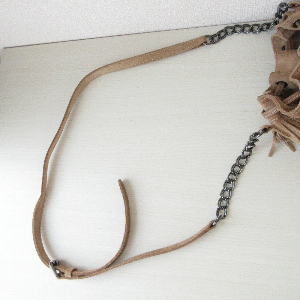 Longchamp Shoulder Bag Purse Suede Brown Beige Authentic