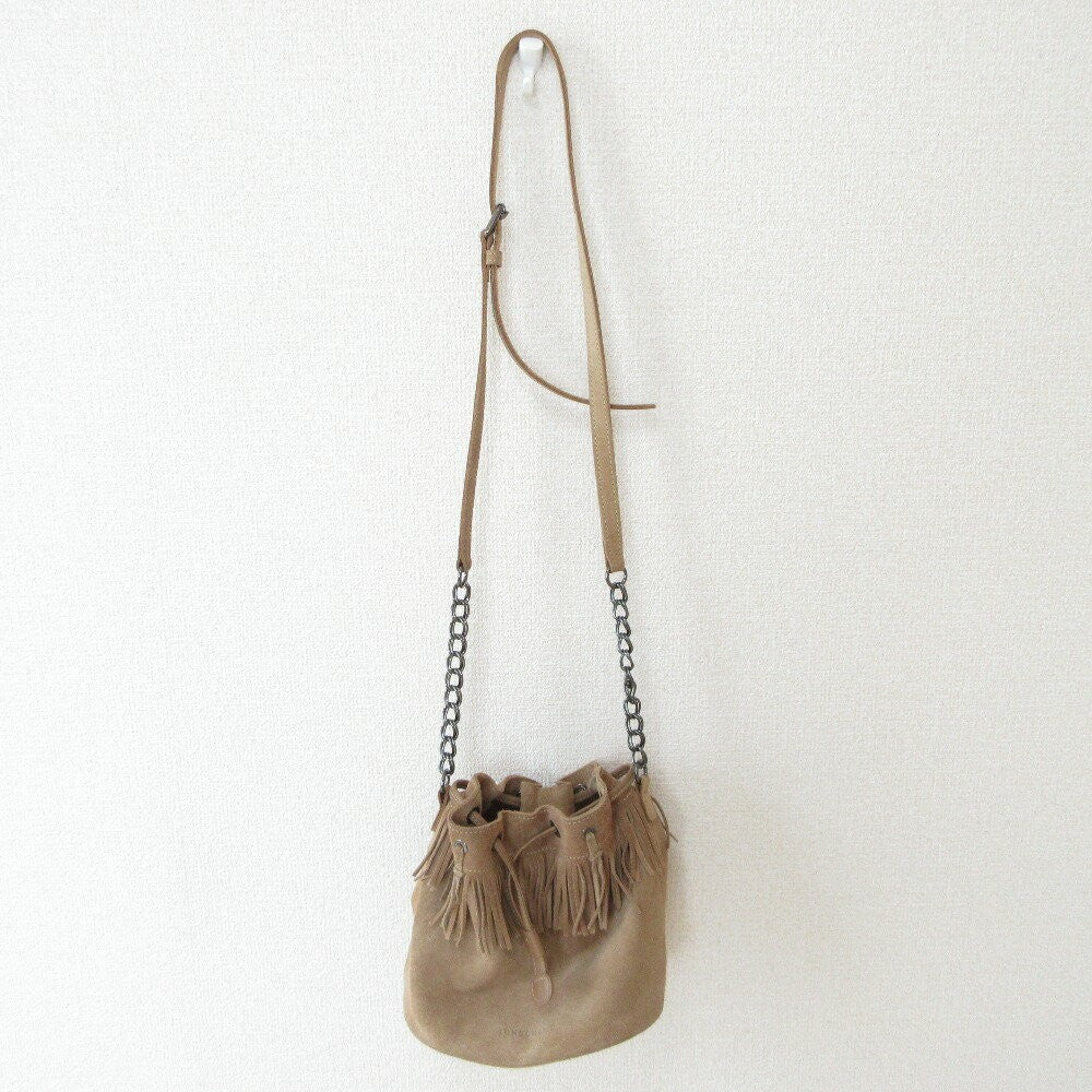 Longchamp Shoulder Bag Purse Suede Brown Beige Authentic