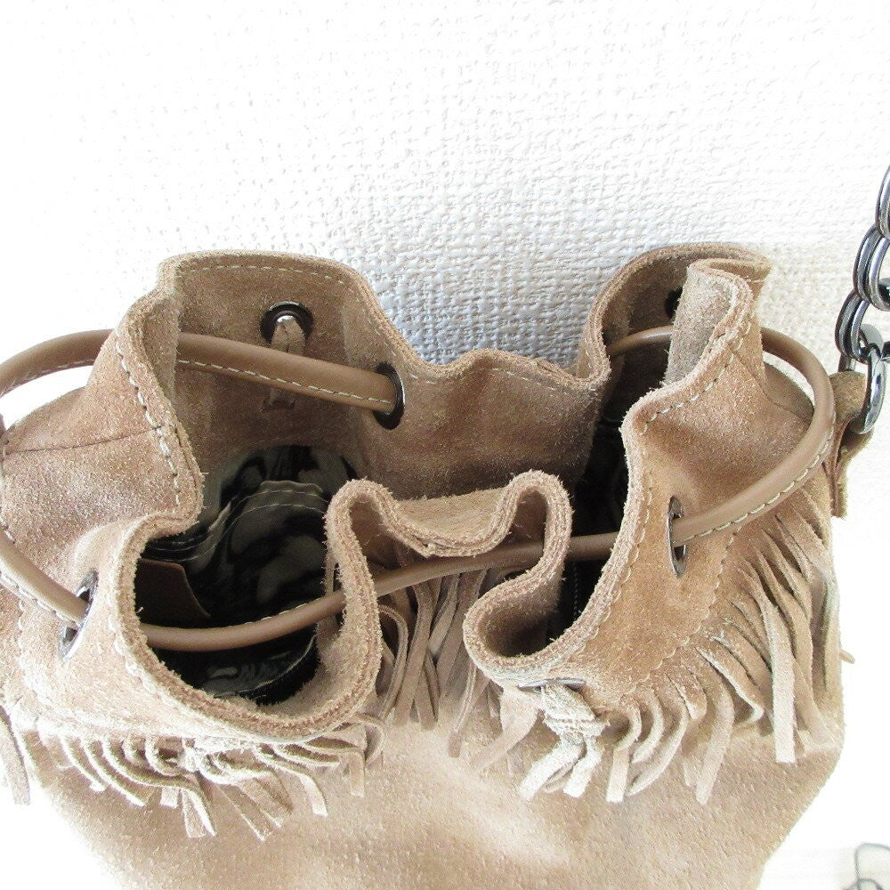 Longchamp Shoulder Bag Purse Suede Brown Beige Authentic