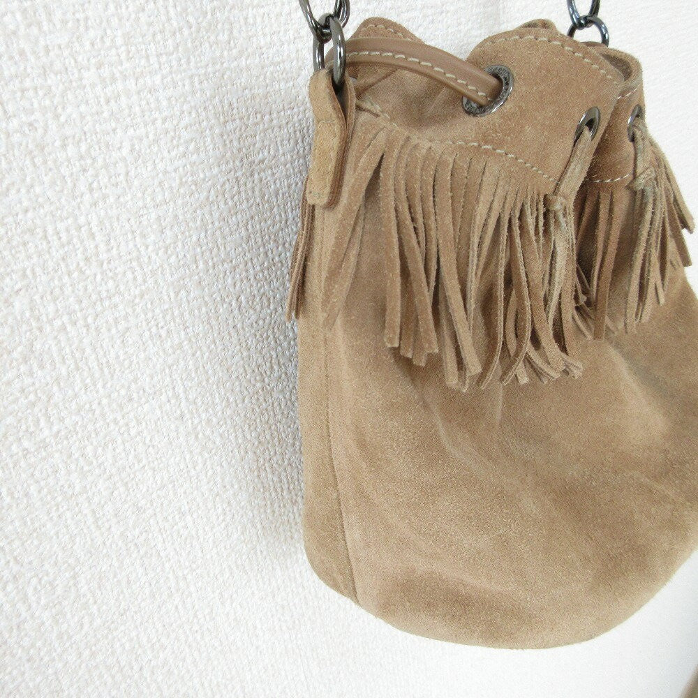 Longchamp Shoulder Bag Purse Suede Brown Beige Authentic
