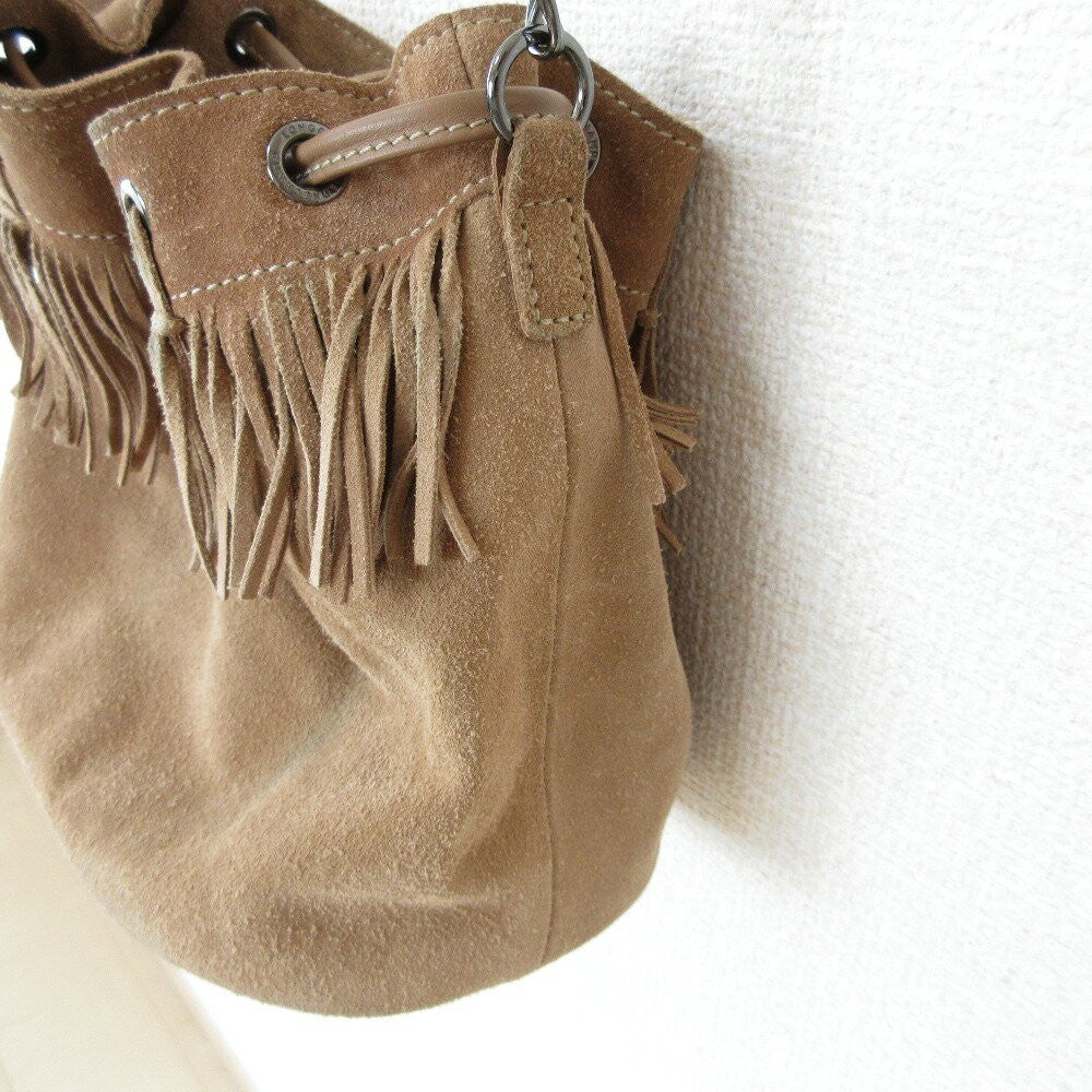 Longchamp Shoulder Bag Purse Suede Brown Beige Authentic