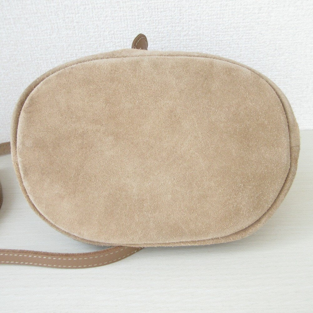 Longchamp Shoulder Bag Purse Suede Brown Beige Authentic