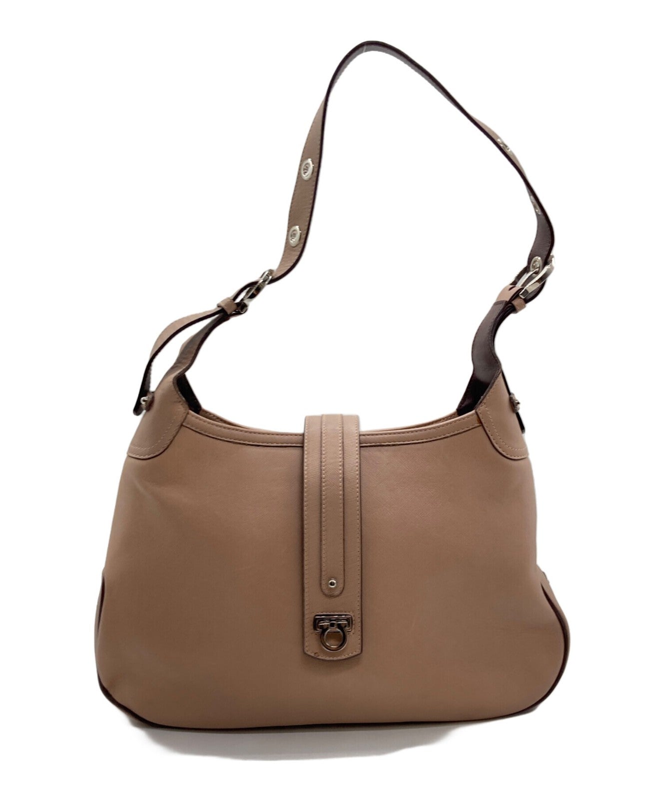 Salvatore Ferragamo Shoulder Bag Purse Gancini Beige Authentic