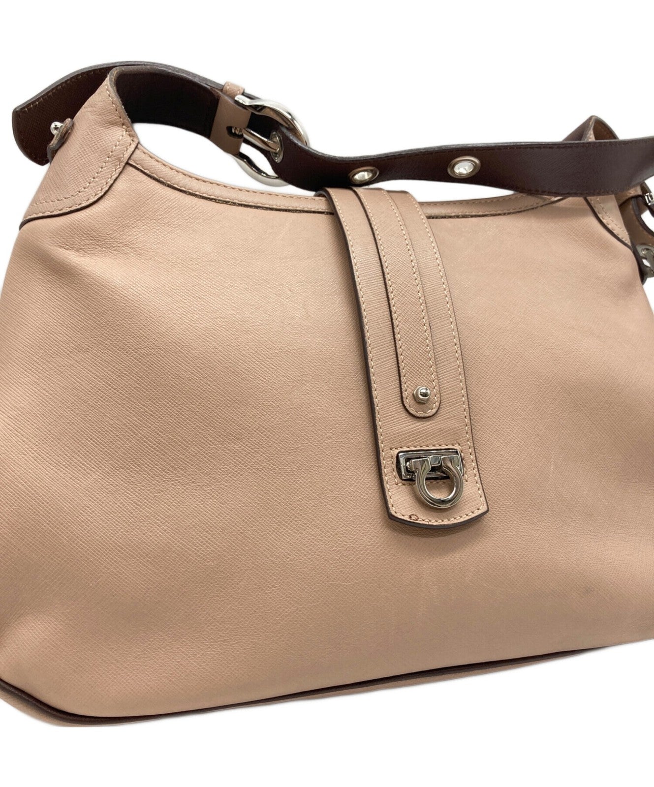 Salvatore Ferragamo Shoulder Bag Purse Gancini Beige Authentic