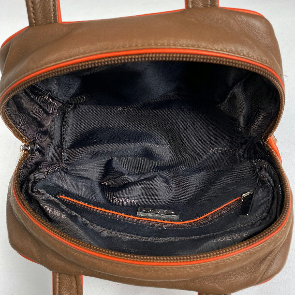LOEWE Hand Bag Tote Purse Logo Leather Brown Authentic