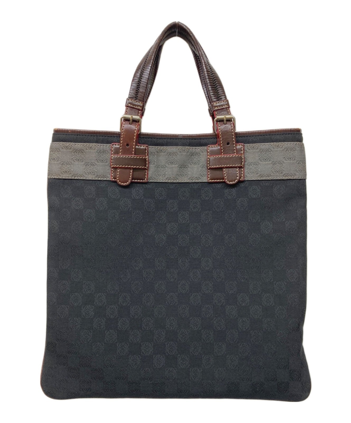 LOEWE Hand Bag Tote Purse Anagram Canvas Black Authentic
