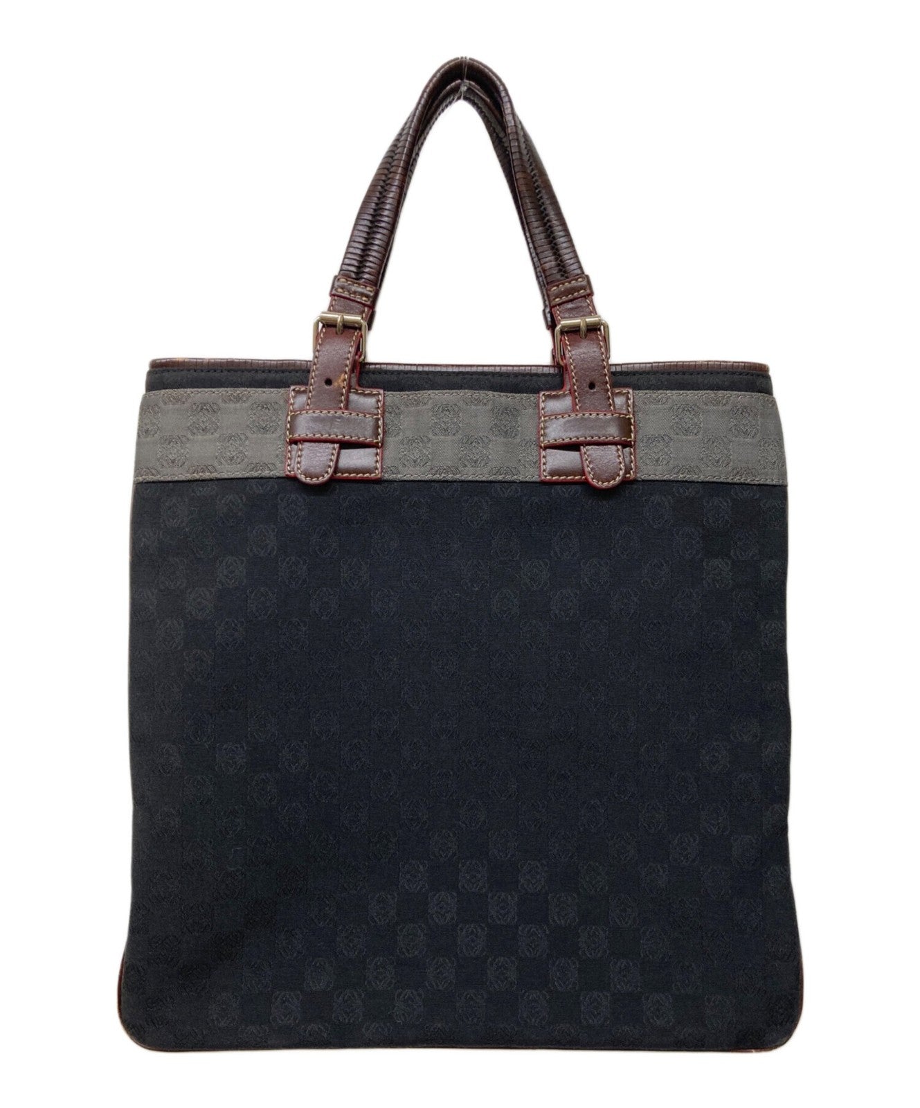 LOEWE Hand Bag Tote Purse Anagram Canvas Black Authentic
