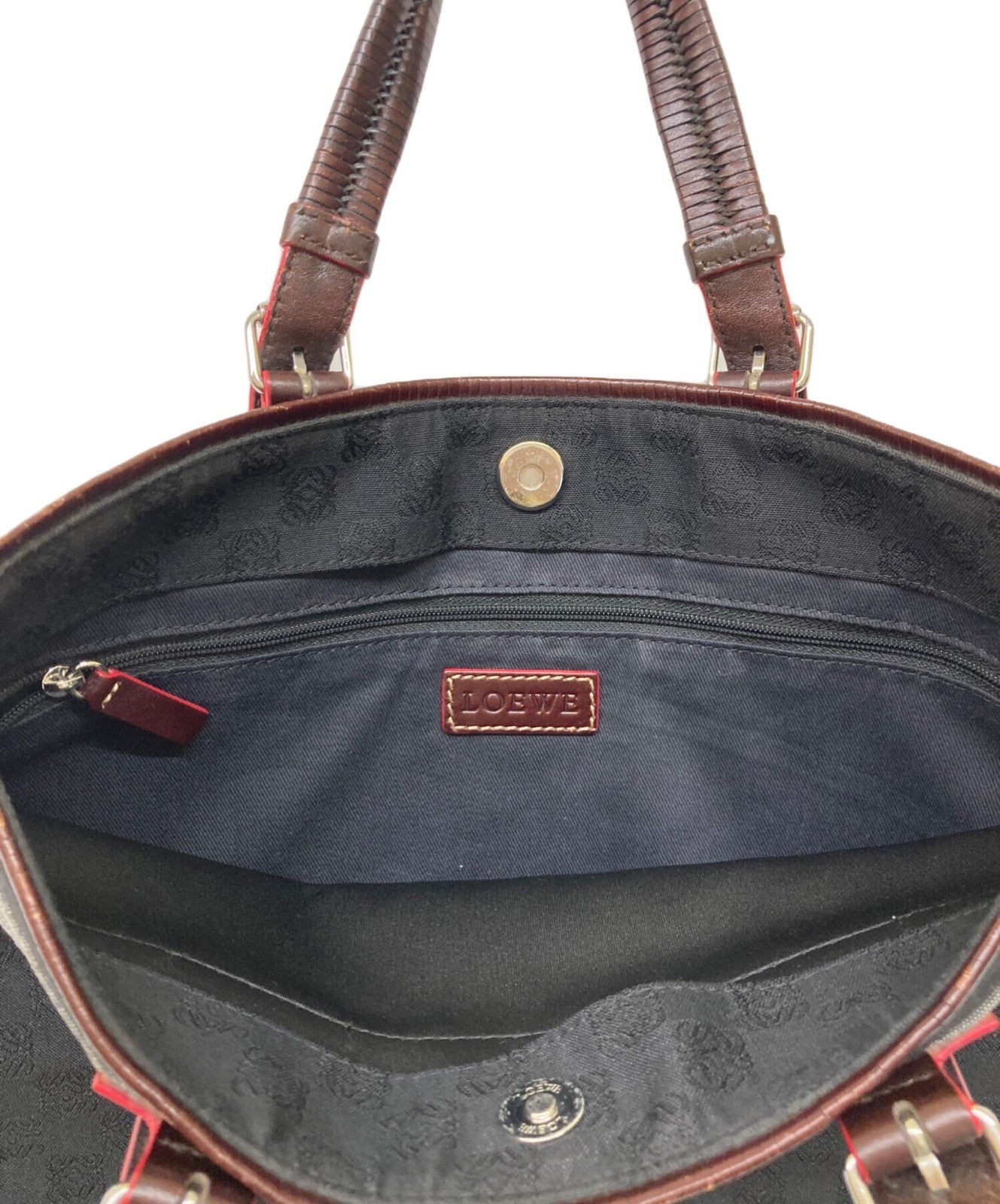 LOEWE Hand Bag Tote Purse Anagram Canvas Black Authentic