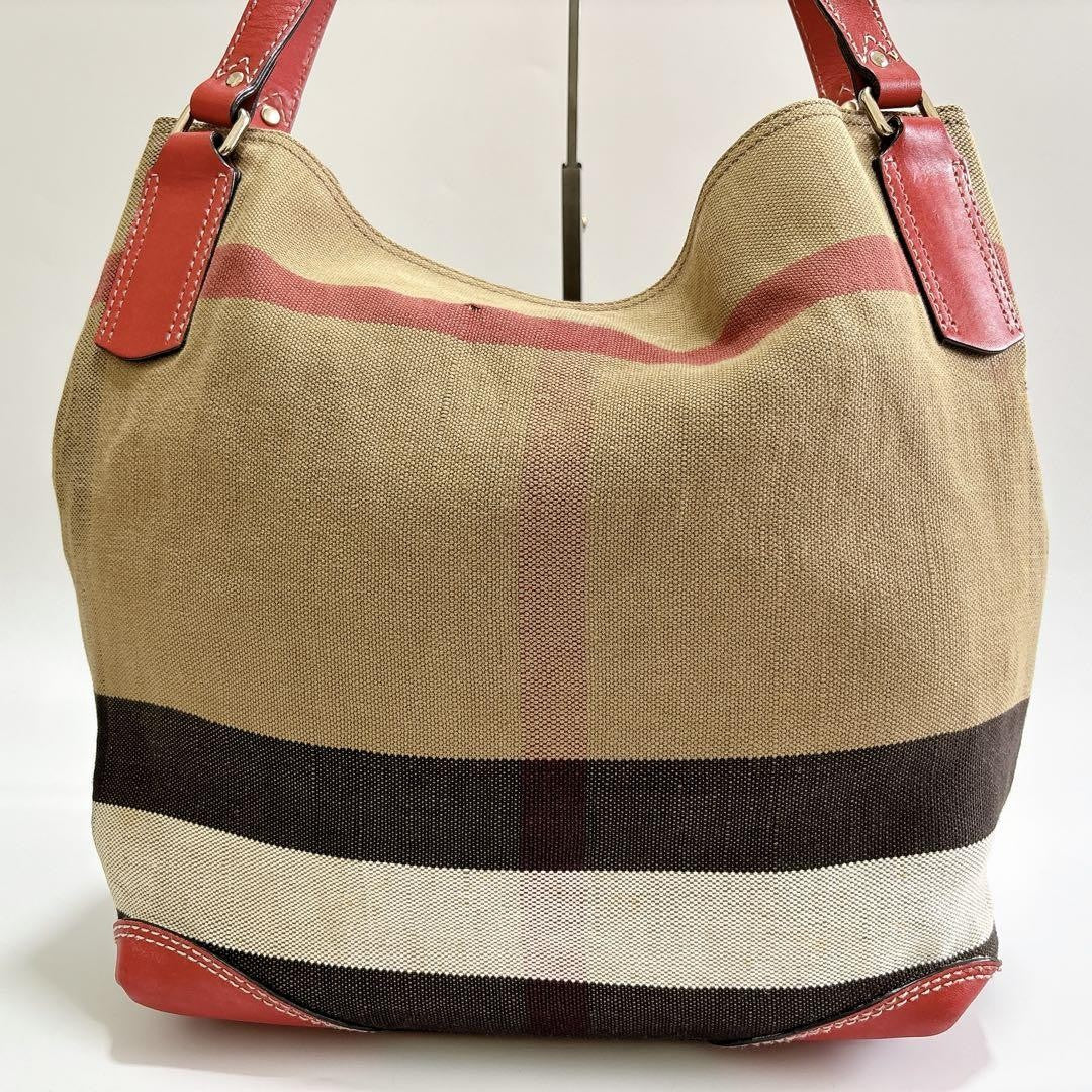 BURBERRY Shoulder Bag Purse Leather Beige Red Authentic