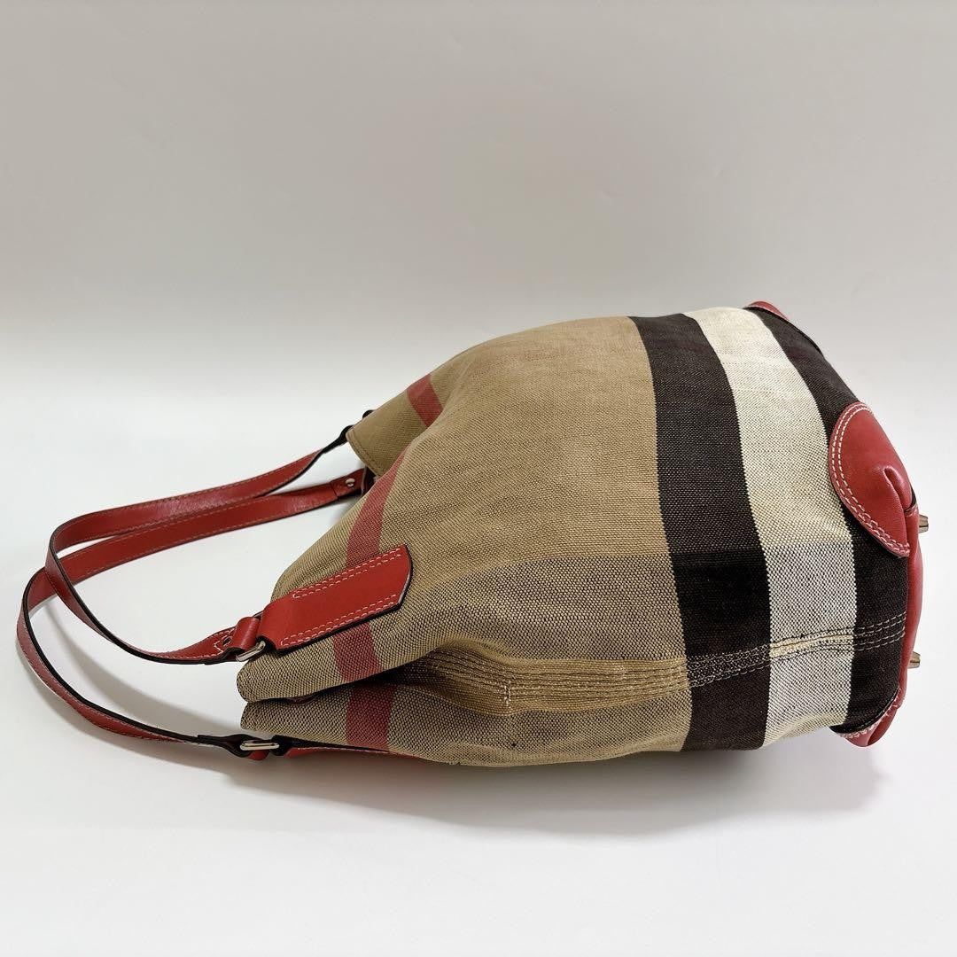 BURBERRY Shoulder Bag Purse Leather Beige Red Authentic