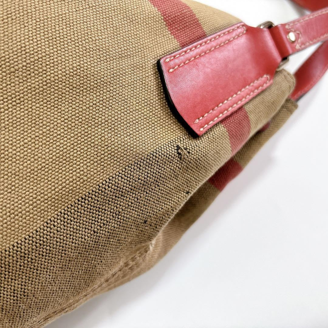 BURBERRY Shoulder Bag Purse Leather Beige Red Authentic