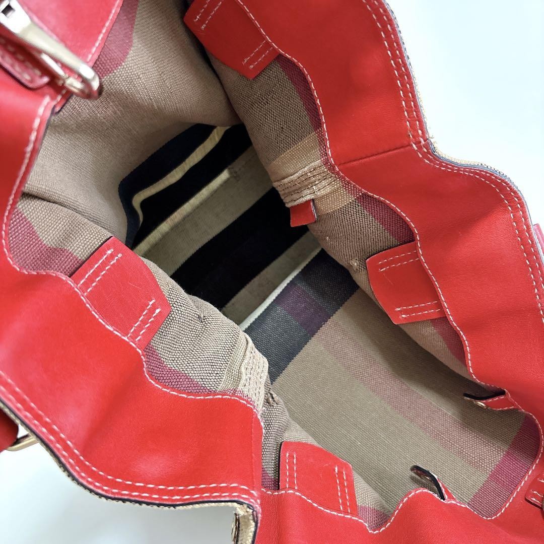 BURBERRY Shoulder Bag Purse Leather Beige Red Authentic