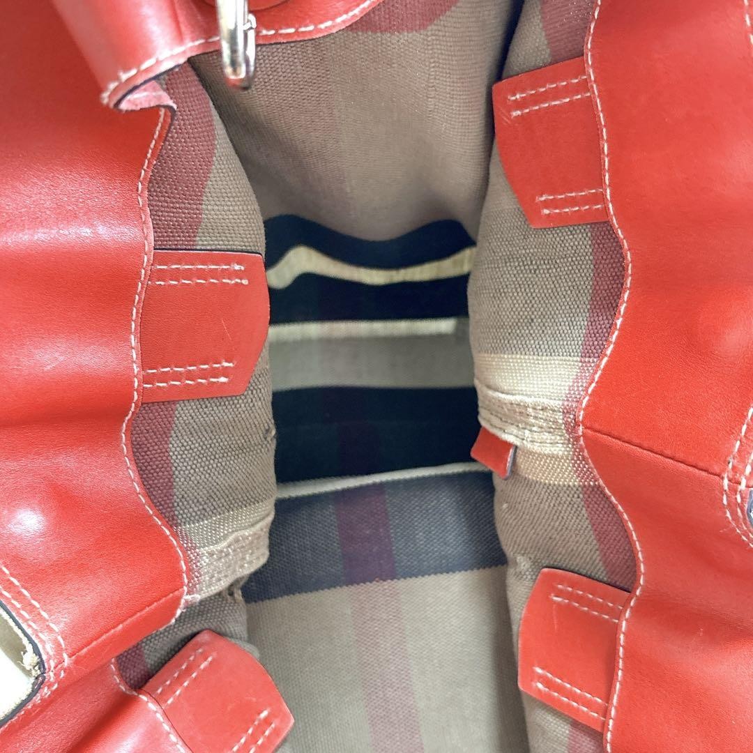 BURBERRY Shoulder Bag Purse Leather Beige Red Authentic