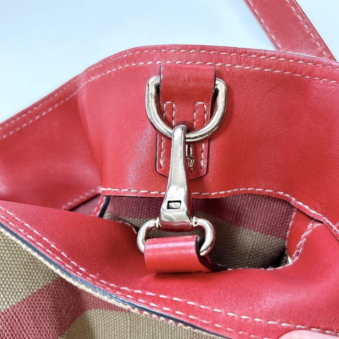 BURBERRY Shoulder Bag Purse Leather Beige Red Authentic