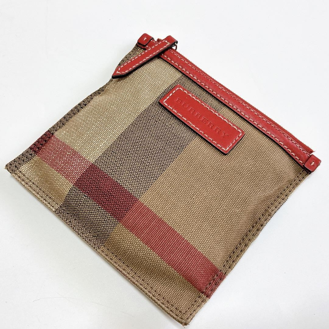 BURBERRY Shoulder Bag Purse Leather Beige Red Authentic