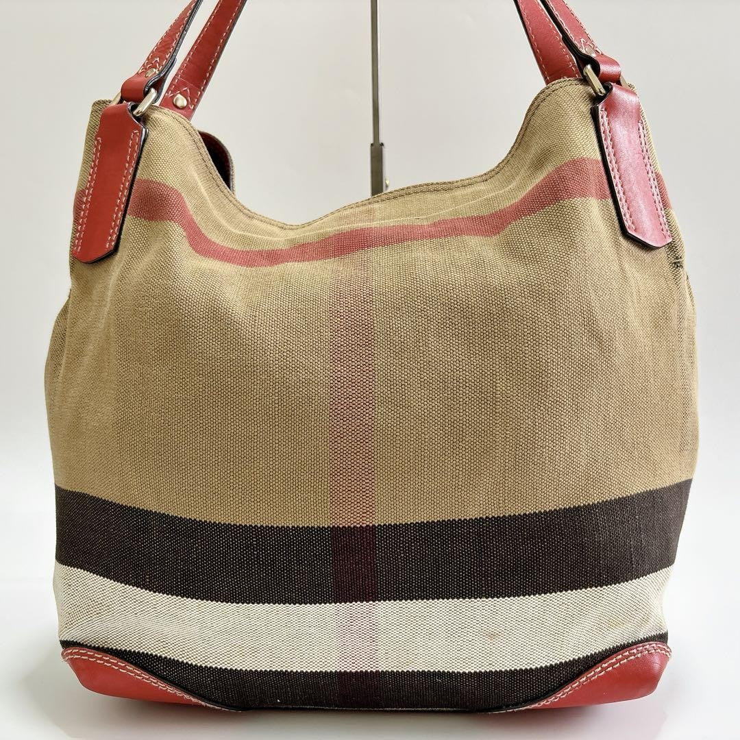 BURBERRY Shoulder Bag Purse Leather Beige Red Authentic