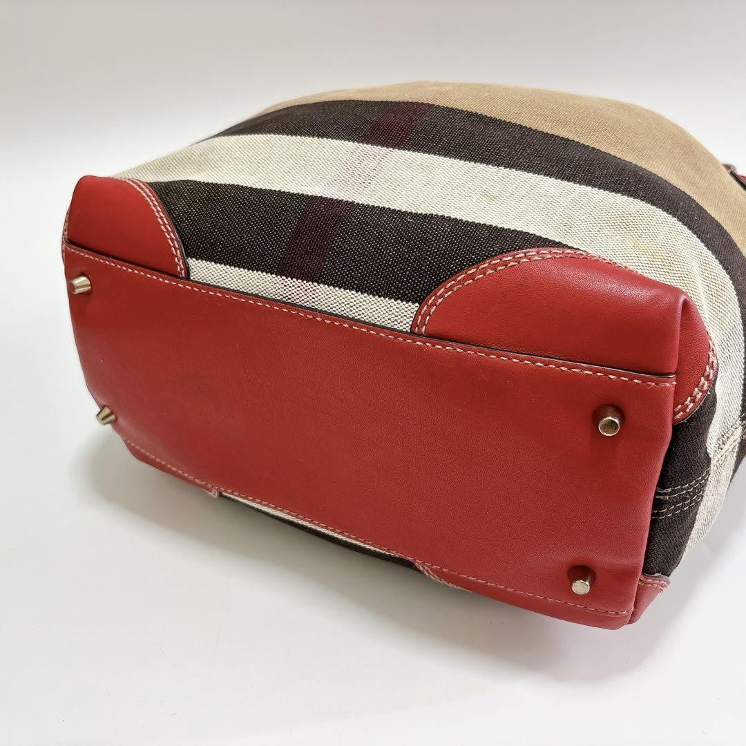 BURBERRY Shoulder Bag Purse Leather Beige Red Authentic