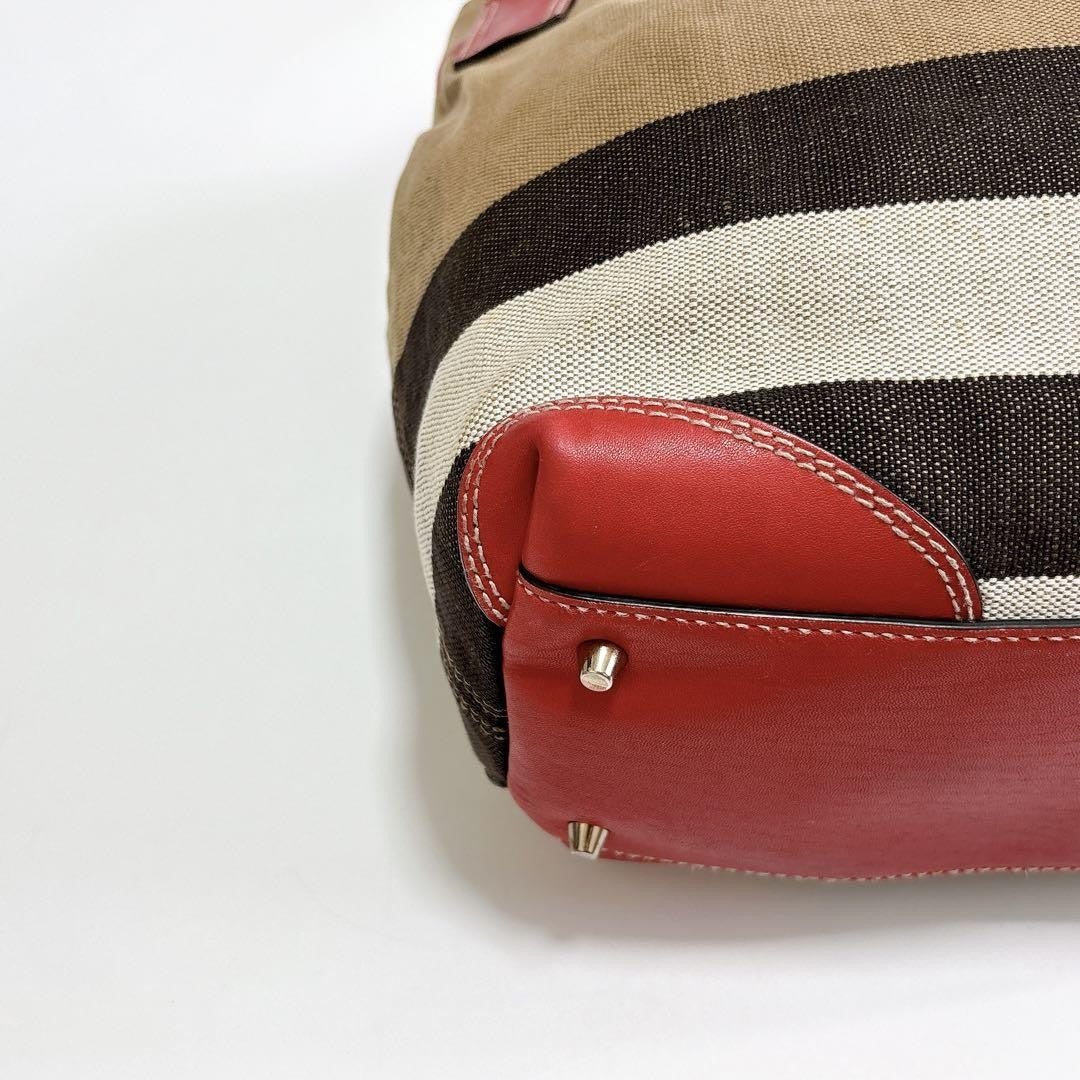 BURBERRY Shoulder Bag Purse Leather Beige Red Authentic