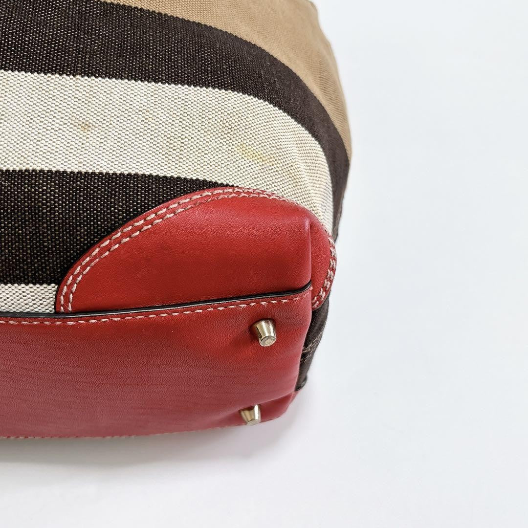 BURBERRY Shoulder Bag Purse Leather Beige Red Authentic
