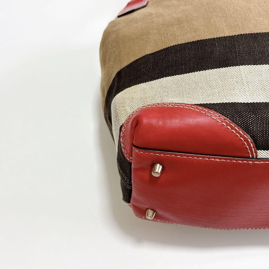 BURBERRY Shoulder Bag Purse Leather Beige Red Authentic