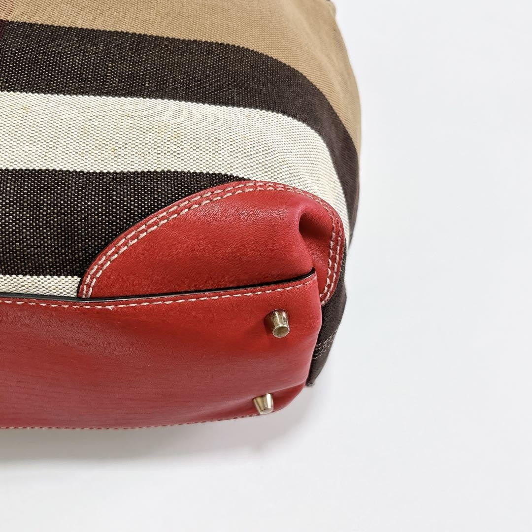 BURBERRY Shoulder Bag Purse Leather Beige Red Authentic