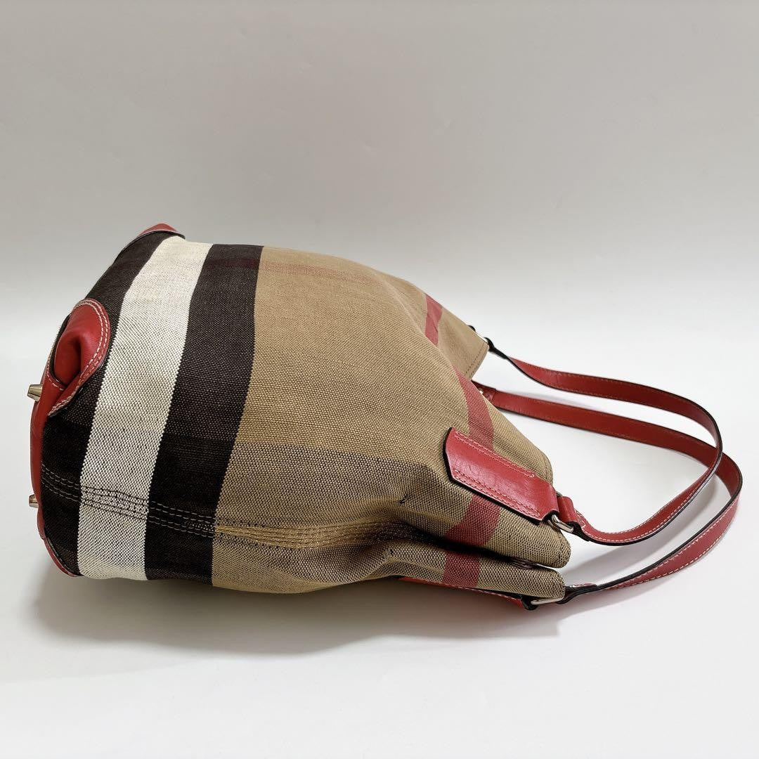 BURBERRY Shoulder Bag Purse Leather Beige Red Authentic